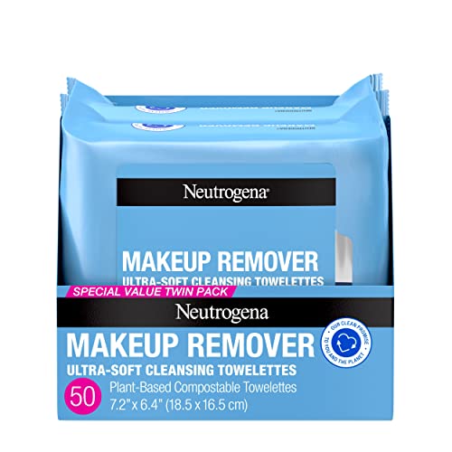 Neutrogena Makeup Remover Cleansing Face Wipes, Daily Cleansing Facial Towelettes to Remove Waterproof Makeup and Mascara, Alcohol-Free, Value Twin Pack, 25 Count, 2 Pack