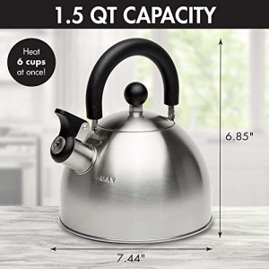 Primula Stewart Whistling Stovetop Tea Kettle Food Grade Stainless Steel, Hot Water Fast to Boil, Cool Touch Folding, 1.5 Qt, Brushed with Black Handle - Image 9