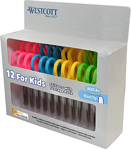 Westcott 5?? Blunt Scissors For Kids With Anti-Microbial Protection, Assorted, Pack of 12 (14871)