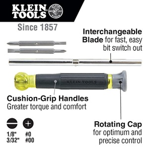 Klein Tools 32581 4-in-1 Electronics Screwdriver Set with Precision Machines Bits: 2 Slotted, 2 Phillips, and Cushion Grip Handles, 4-Piece - Image 8