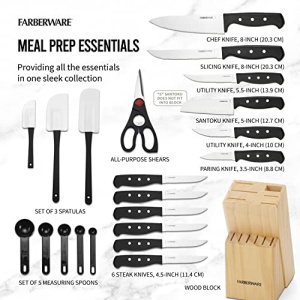 Farberware 22-Piece Never Needs Sharpening Triple Rivet High-Carbon Stainless Steel Knife Block and Kitchen Tool Set, Black - Image 7