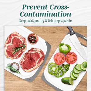 HOMWE Kitchen Cutting Board (3-Piece Set) - Juice Grooves with Easy-Grip Handles, Non-Porous, Dishwasher Safe - Multiple Sizes (Gray) - Image 4