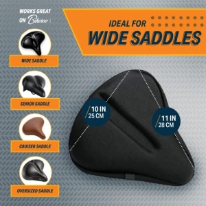 Bikeroo Bike Seat Cushion - Padded Gel Wide Adjustable Cover for Men & Womens Comfort, Compatible with Peloton, Stationary Exercise or Cruiser Bicycle Seats, 11in X 10in (Black) - Image 6