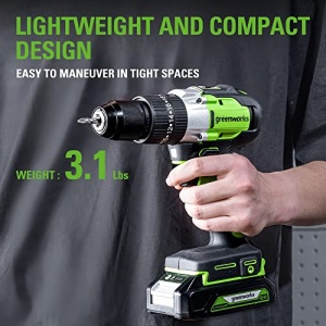 Greenworks 24V Brushless Cordless Hammer Drill Kit, 530 in./lbs Torque, 20+1 Position Clutch, 1/2 '' Keyless Chuck, Variable Speed, (1) 4Ah USB (Power Bank) Batteries and Charger, LED Light - Image 4