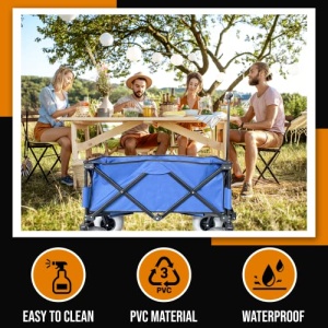Juggernaut Carts Collapsible Folding Outdoor Beach Utility Wagon with Cover Bag, Blue - Image 5
