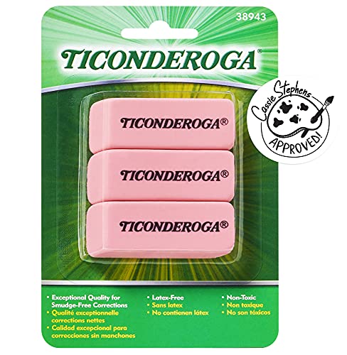 TICONDEROGA Pink Carnation Erasers, Wedge, Medium, Pink, 3 Count (Pack of 1) (X38943)