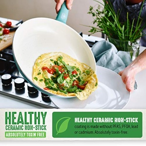 GreenLife Soft Grip Healthy Ceramic Nonstick 7" and 10" Frying Pan Skillet Set, PFAS-Free, Dishwasher Safe, Turquoise - Image 3