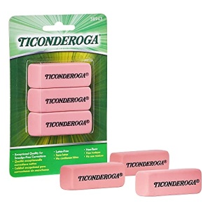 TICONDEROGA Pink Carnation Erasers, Wedge, Medium, Pink, 3 Count (Pack of 1) (X38943) - Image 3