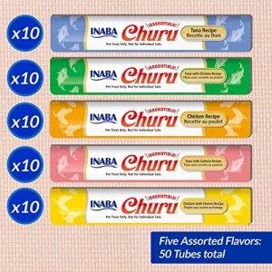 INABA Churu Cat Treats, Grain-Free, Lickable, Squeezable Creamy Pur?e Cat Treat/Topper with Vitamin E & Taurine, 0.5 Ounces Each Tube, 50 Tubes, Tuna & Chicken Variety - Image 8